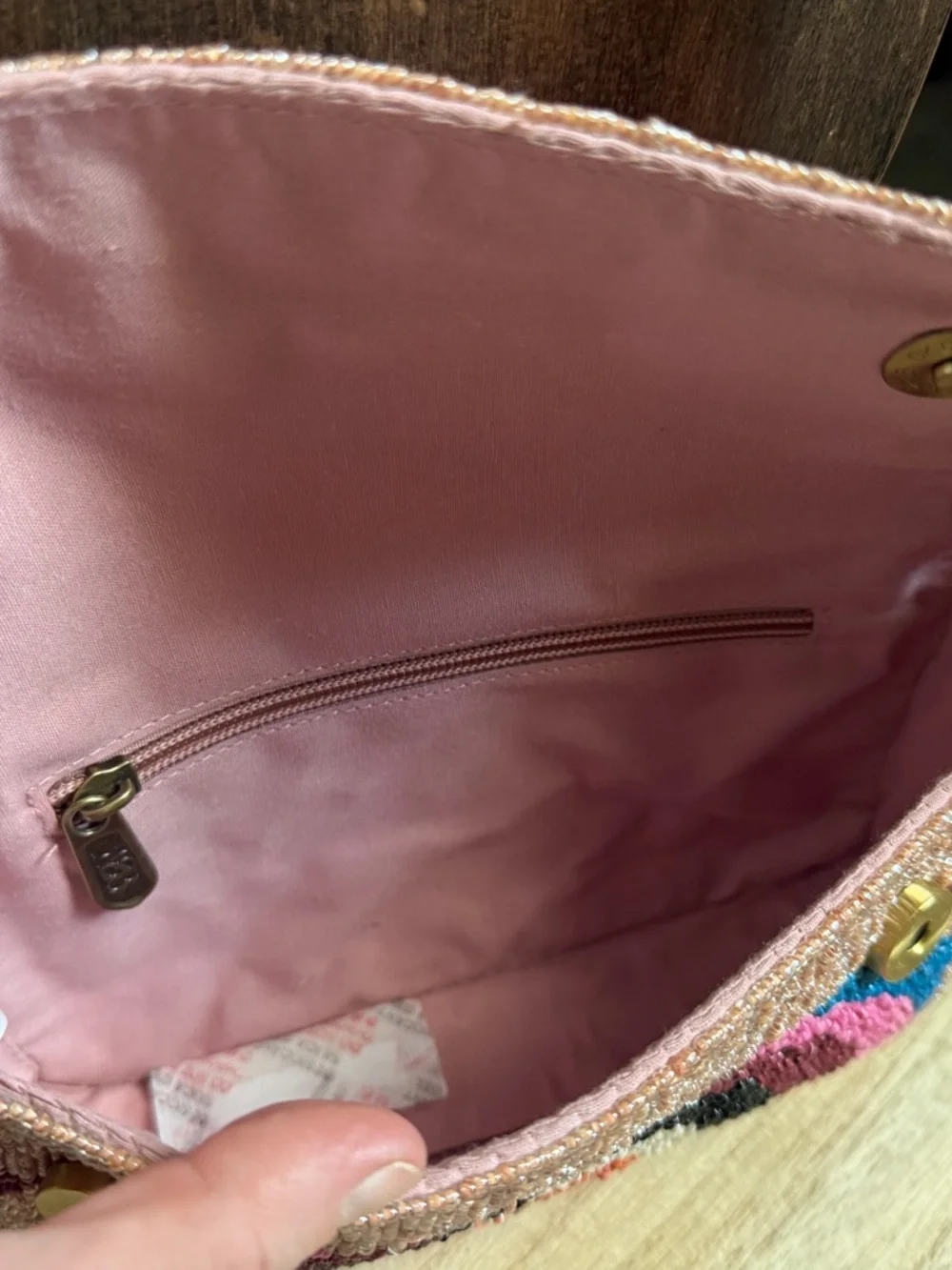 Beaded Multicolor Women’s Shoulder Bag - Pink Strap - Picture 3 of 3
